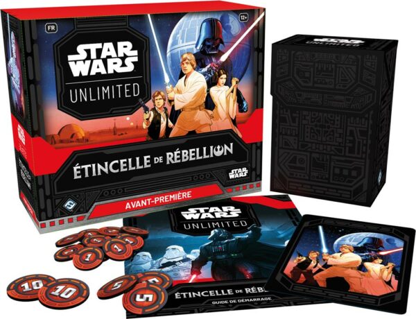 Vue ouverte du kit Star Wars Unlimited étincelle de rébellion Avant-Première