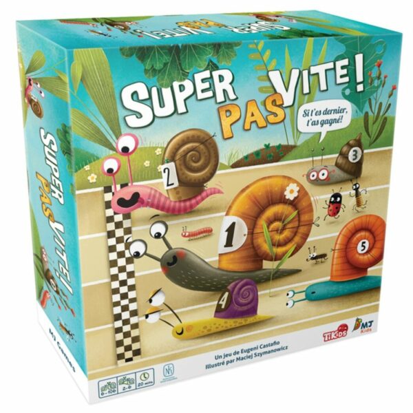 vue de face de la boite du jeu Super Pas Vite !