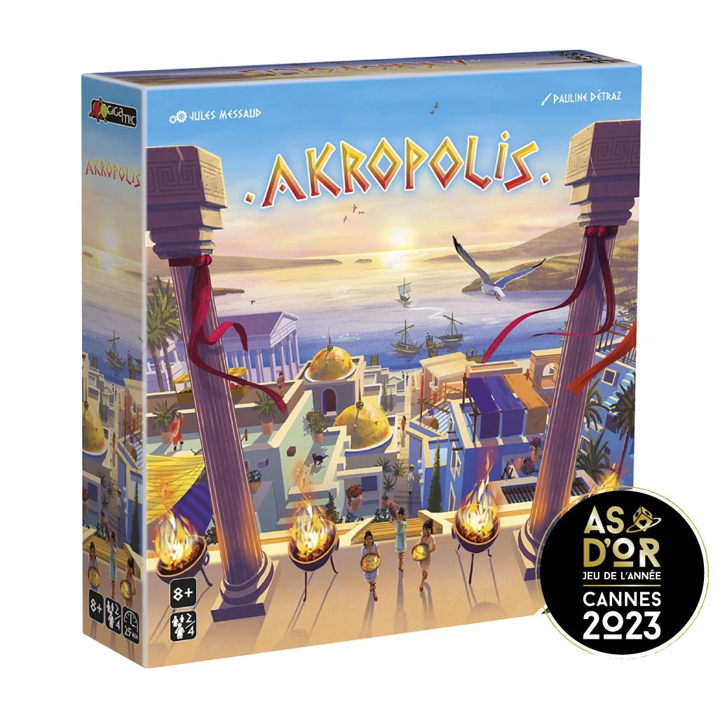 vue de face de la boite du jeu akropolis