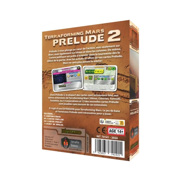 Vue de dos de la boite Terraforming Mars : Prélude 2